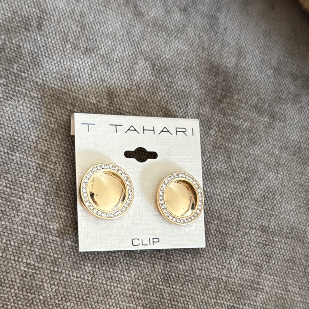 T Tahari Gold and Silver Clip Earrings